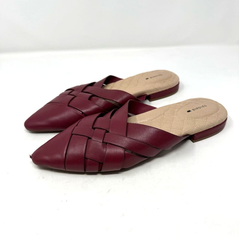 Birdies The Dove Woven Leather Mules Flats 10 Burgundy Classic Pointed Toe
